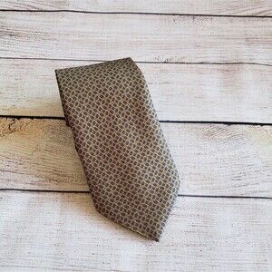 Barneys New York 100% Silk Chain Link Print Tie Italy Gray Brown